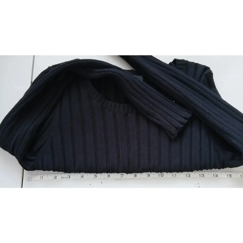 Express Black Stretch Ribbed Crop Crew Neck Sweater Womens LG Goth Academia - Picture 7 of 9